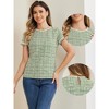 Allegra K Women's Round Neck Pearl Trim Short Sleeve Tweed Blouse - 2 of 4