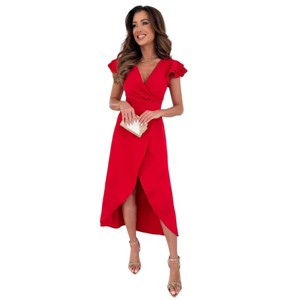 Women's V-Neck Ruffled Short-Sleeved High-Waist Irregular Hem Dress - 1 of 4
