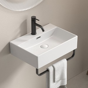 Hrinhom 20.1"W White Vessel Sink, Small Mounted Bathroom Sink with Towel Rack,Modern Ceramic Wash Basin Without Faucet - 1 of 4