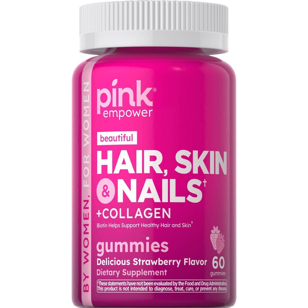 Photos - Vitamins & Minerals Pink Vitamins Dazzling Hair Skin Nails + Collagen Gummies - Strawberry - 6