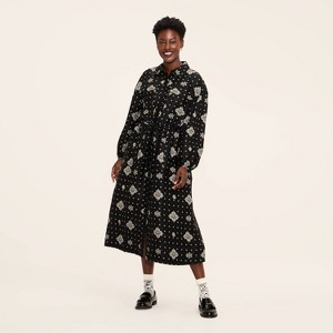 Women's Bandana Print Long Sleeve Utility Midi Shirt Dress - Woolrich x Target Black - 1 of 4