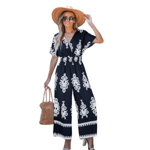 Women's Navy Printed Tassel Tie Waist Wide Leg Jumpsuit - Cupshe - 1 of 4