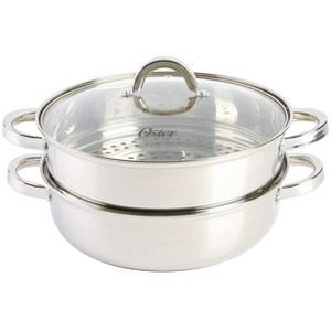 Oster Sangerfield 3 Piece 11 Inch Stainless Steel Everyday Pan with Steamer and Lid - 1 of 4