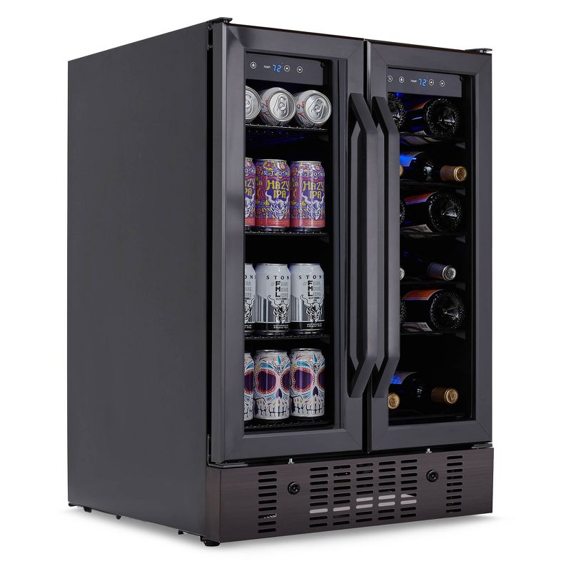 Newair 24" Wine and Beverage Refrigerator and Cooler, 18 Bottle and 60 Can Capacity, Built-in Dual Zone Fridge in Black Stainless Steel, 1 of 13