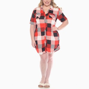 Plus Size Short Sleeve Plaid Button-Down Shirt Dress -White Mark - 1 of 4