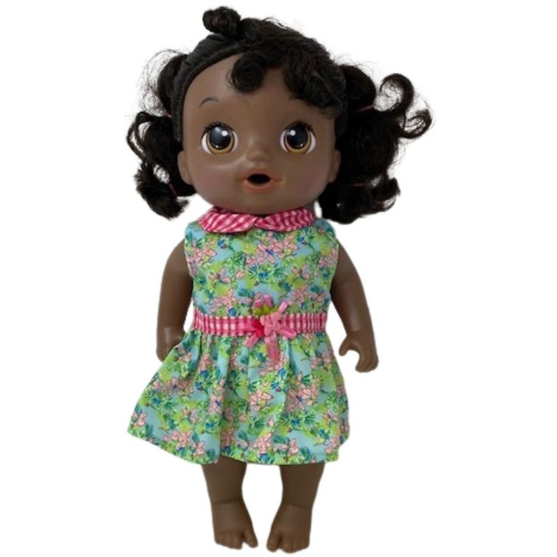 Doll Clothes Superstore Flower And Check Dress Fits 14 Inch Baby Alive And Little Baby Dolls, 3 of 5