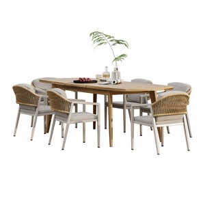 Christopher Knight 7pc Home Bonnie Outdoor 6 Seater Iron Frame with Acaica Wood Expandable Dining Set - 1 of 4