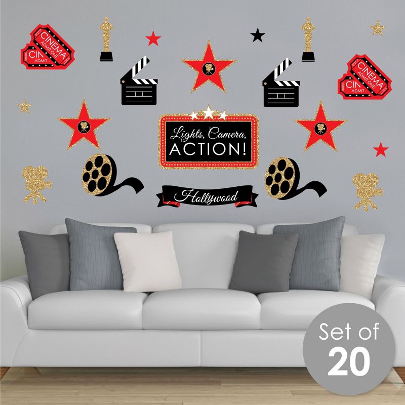 Big Dot of Happiness Red Carpet Hollywood - Peel and Stick Movie Theater Decor Vinyl Wall Art Stickers - Wall Decals - Set of 20, 3 of 10