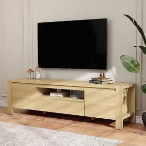 COZONY TV Stand, Natural Wood Farmhouse Entertainment Center, with Doors and Cabinet for TVs Up to 60/70 Inch - 1 of 4