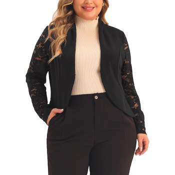 Agnes Orinda Women's Plus Size Long Sleeve Lace Open Front Suit Jackets