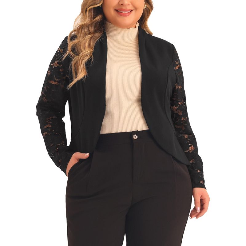 Agnes Orinda Women's Plus Size Long Sleeve Lace Open Front Suit Jackets, 1 of 6