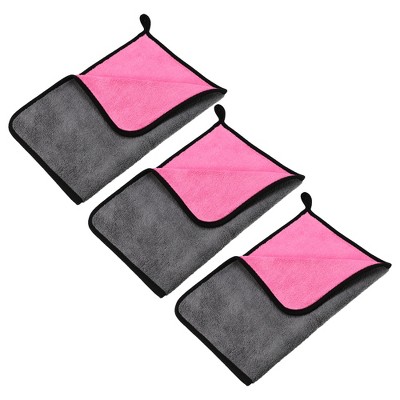 Unique Bargains Extra Large 500 GSM Microfibre Car Drying Towel 11.81"x15.75" Gray Pink 3 Pcs