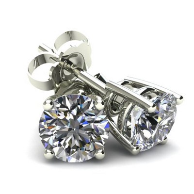 Pompeii3 1/3Ct Round Brilliant Cut Natural Diamond Stud Earrings in 14K Gold Basket Setting
