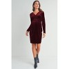 Hello Miz Women's Long Sleeve Velvet V Neck Wrap Maternity Dress - 4 of 4