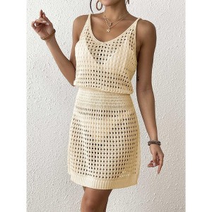 Women's Dress Knit Cami Slim-Fit See-Through Beach Dress  Cutout Design Summer Cover-Up for Vacation, Pool Parties & Resort Outfits - 1 of 4