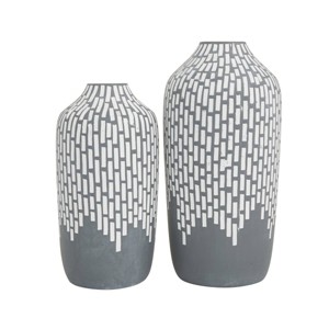Olivia & May Set of 2 Ceramic Mosaic Inspired Vase Gray - Modern Stoneware, Indoor Use, Tabletop Decor - 1 of 4