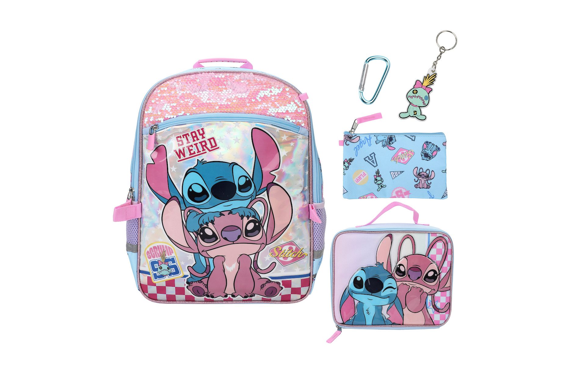 Lilo & Stitch With Angel 5-Piece 16” Backpack And Lunch Set For School & Travel