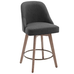 Bekrvio 26" Counter Height Swivel Bar Stools Set of 1/2/3/4–Mid-Century Barstools with Backs, Linen Upholstered & Wood Legs, for Kitchen Island - 1 of 4
