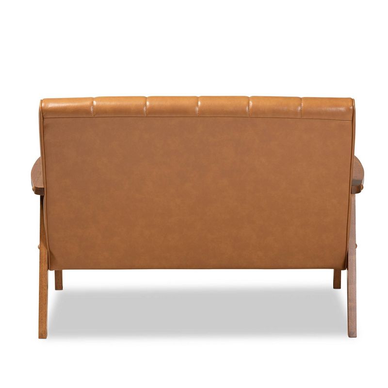 Nikko Mid-Century Faux Leather Upholstered Wood Loveseat Walnut/Brown - Baxton Studio, 5 of 10