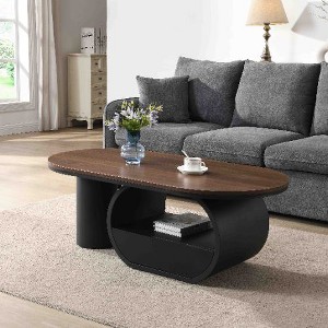 Sapphtopaz Luxury Industrial Oval Coffee Table with ith Storage Shelf & Drawer, Modern Coffee Table for Living Room – Sturdy Metal Frame Center Table - 1 of 4