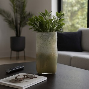 Decorative Large Glass Vase for Living Room Decor - Modern Accent Flower Vase for Home, Mantel, and Office Decor - House Decor - 13", Green - 1 of 4