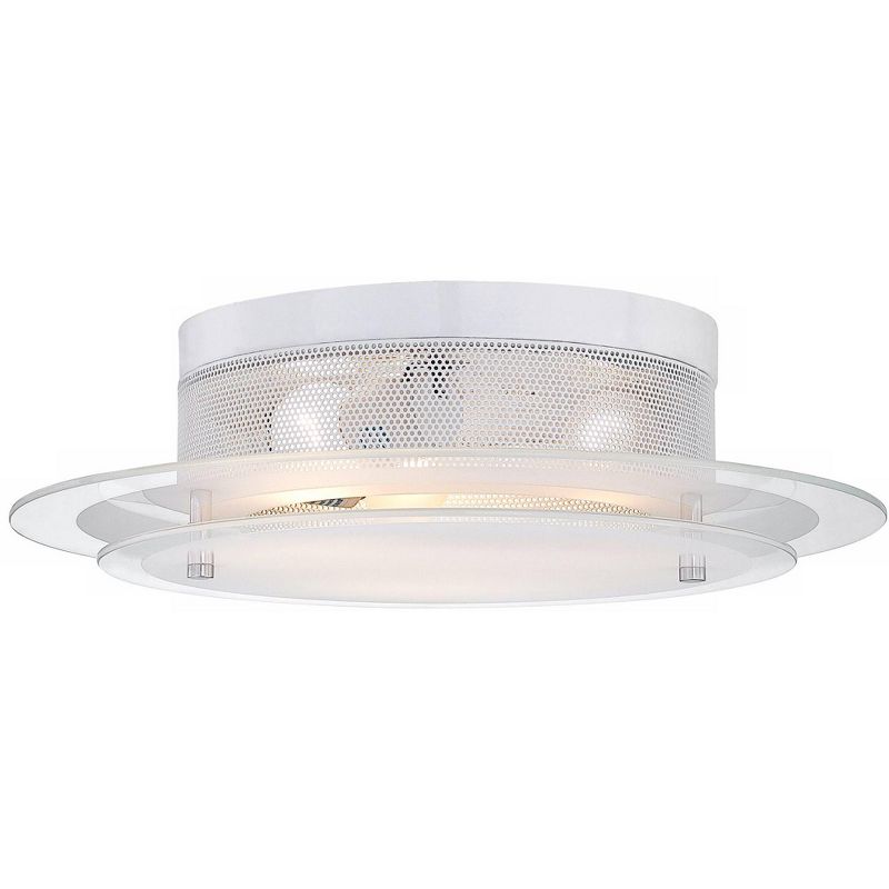 Possini Euro Design Modern Ceiling Light Flush Mount Fixture 15 3/4" Wide Gleaming White 3-Light 2-Tier Clear Frosted Glass for Bedroom Kitchen House, 3 of 9