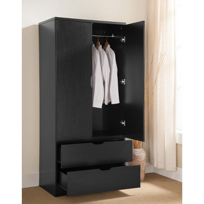 70.00"Wardrobe with Two Doors and Two Drawers,Black