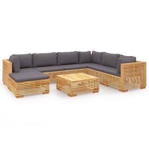 vidaXL 8 Piece Patio Lounge Set: Outdoor Furniture Comprising of Solid Teak Wood, Dark Gray Cushions, Middle Sofa, Corner Sofa, Footrest & Table - 1 of 4