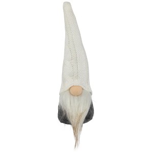 Northlight Gnome with Cable Knit Hat Christmas Decoration - 8" - Gray and White - 1 of 4