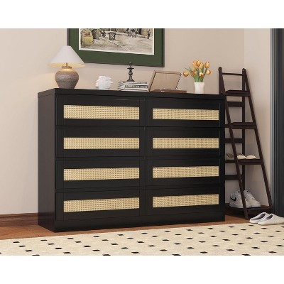 Garvee 8 Drawer Dresser for Bedroom, Rattan Closet Chest Sturdy Handles, Wooden Dresser Storage Organizer for Living Room, Nursery, Entryway