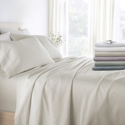 300 Thread Count 100% Cotton 4 Piece Solid Sheet Set Performance Sateen Weave Deep Pocket - Becky Cameron