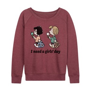 Women's - Peanuts - I Need A Girls Day Lightweight French Terry Wide Neck Long Sleeve Shirt - 1 of 4