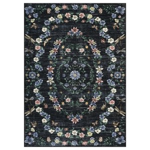 Modern Washable Area Rug for Living Room, Floral Pattern Throw Carpet with Non Slip Backing, Low Pile Stain Resistant Floor Cover - 1 of 4