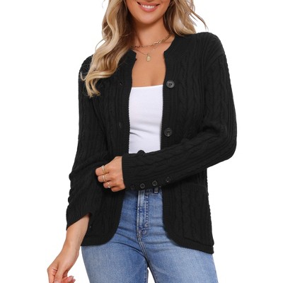 INSPIRE CHIC Women's Button Down Long Sleeve Crew Neck with Pockets Casual Cardigan