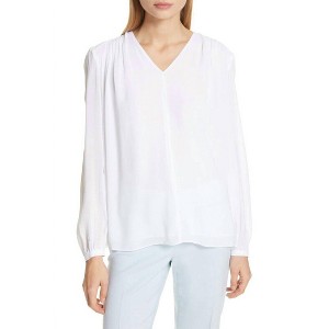Women's V-neck Shirred Long Sleeves Blouse - Lewit - 1 of 2