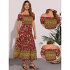 INSPIRE CHIC Women's Boho Floral Square Neck Midi Smocked Maxi Dress - 2 of 4