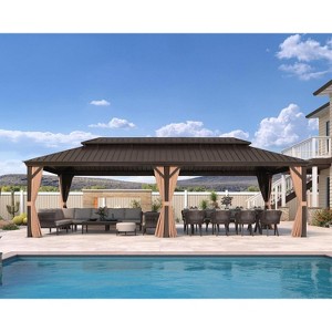 PURPLE LEAF Garden Bronze Double Roof Aluminum Frame Pavilion And Khaki Curtain  Outdoor Hardtop Gazebo - 1 of 4