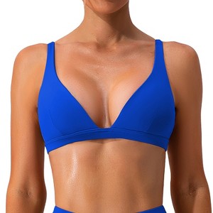 NPolar "Women’s Deep V-Neck Sports Bra with U-Shaped Open Back, Padded Strappy Crop Top for Yoga & Gym" Blue Size L - 1 of 4