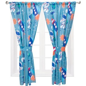 Everyday Kids Outer Space Adventures Drapes with Rockets, Aliens, Sun and Stars, with 2 Panels and 2 Tiebacks - 1 of 4