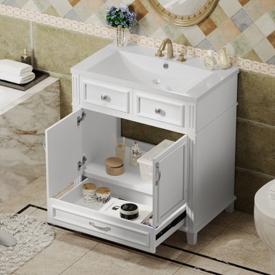 ALEXOUN 30 Inch Freestanding Bathroom Vanity with Sink Combo, Solid Wood Frame Bathroom Storage Cabinet with 2 Doors and 1 Drawer