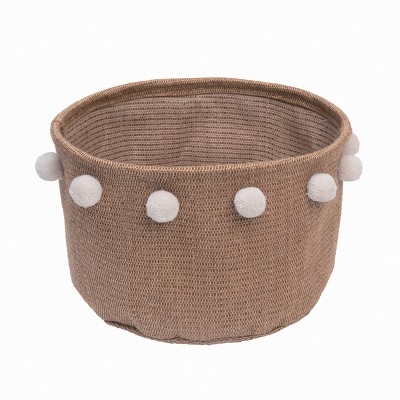 Transpac Natural Fiber 11.81 in. Brown Spring Pom Pom Basket