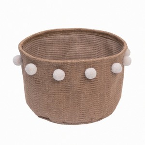 Transpac Natural Fiber 11.81 in. Brown Spring Pom Pom Basket - 1 of 2