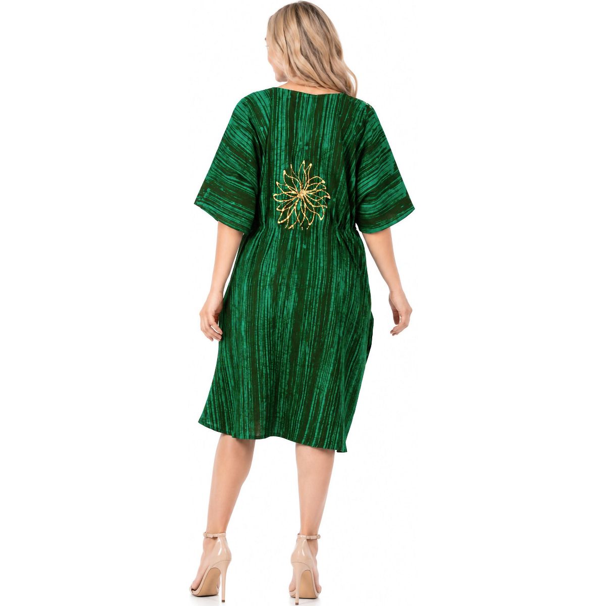 LA LEELA Summer Cotton Women Caftan Top Resortwear Vacation Holiday Cruise Pregnancy Wear Relaxed Fit Lounge Outfit 2X-3X Green Paisley - thumbnail 2