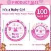 Hachikiko 100 Pack Baby Shower Pink Paper Plates,disposable Dinner Plate 1st happy birthday Party Tableware Set for princess Baby Girl Decorations - 2 of 4