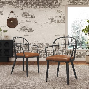 Lyngins Industrial Dining Chair (Set of 2), PU Leather Upholstered Kitchen Chairs, Living Room Chairs with Metal Frame, Dinner Chair for Kitchen - 1 of 4