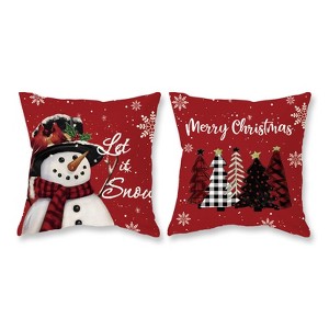 Christmas Pillow Covers 18x18 Set of 2 Let it Snow Snowman Christmas Trees Xmas Throw Cushion Cases - 1 of 4