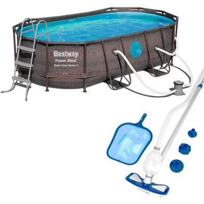 Bestway 14 x 8 x 3.3 foot Power Swim Vista Pool Set with Pump & Cleaning Kit