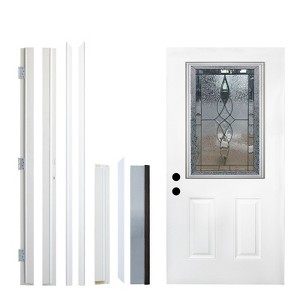 PexFix 36"x80" Fiberglass Entry Door Decor Glass Door Primed Knock-Down Right Hand Inswing Door 2-Panel White Fiberglass Entrance Door - 1 of 4