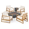 GDFStudio Lafayette Outdoor Acacia Wood 5 Piece Club Chair and Fire Pit Set with Cushions - 2 of 4
