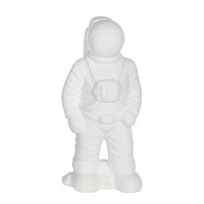 Sagebrook Home 12" Ceramic Astronaut Statuette - Contemporary White Space Themed Figurine - Astronaut Statue for Home or Office Table Decor - Space